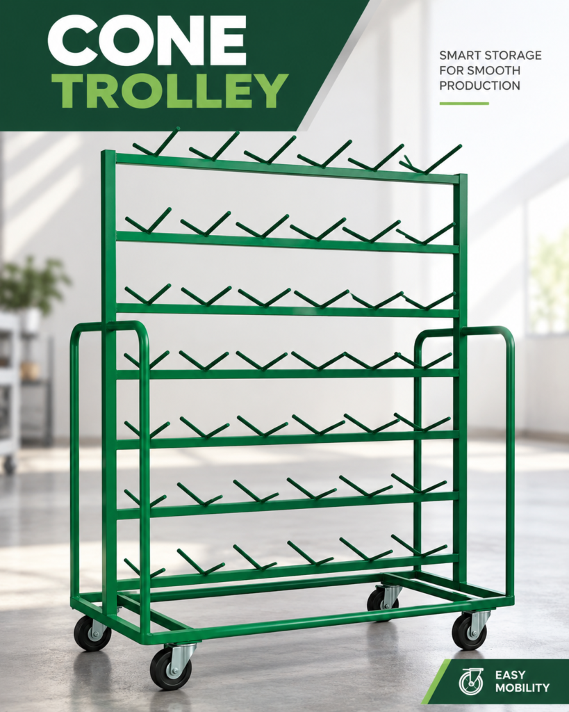 Cone Trolley for Industrial Textile Cone Storage and Handling