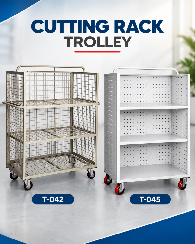 Cutting Rack Trolley with Three-Tier Storage Shelves – T-042 and T-045