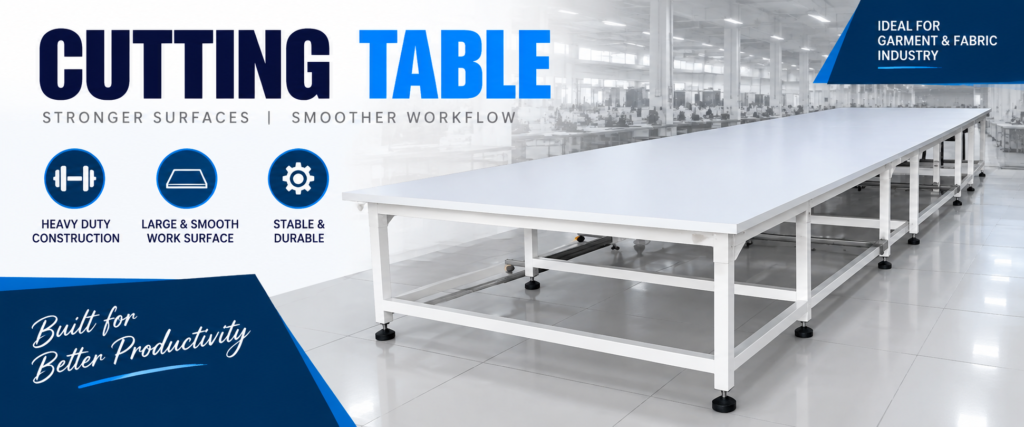 Heavy-duty industrial cutting table for garment and fabric factories by National Fabricators