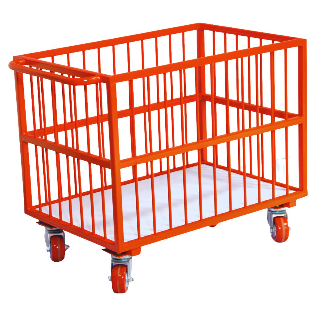 Fabric Trolley T-034 with Open Vertical Rod Frame and Caster Wheels