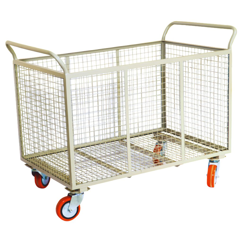 Fabric Trolley T-035 with Wire Mesh Basket and Dual Handles