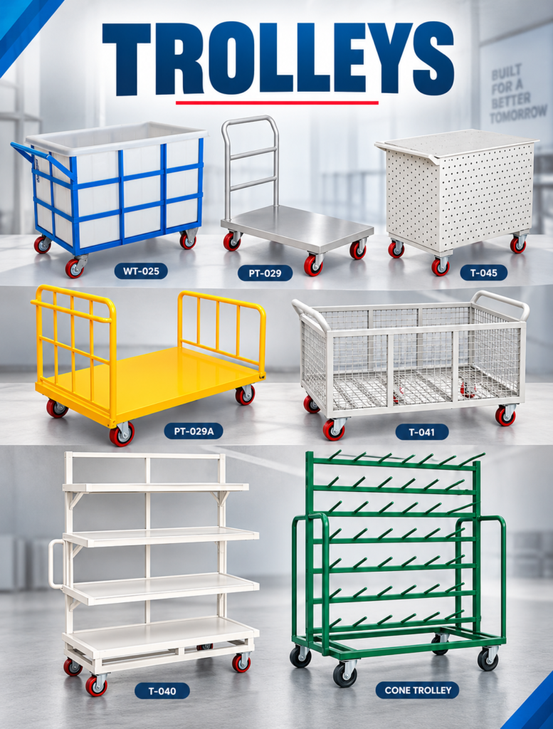Industrial Trolleys Collection – Washing, Platform, Relaxation, Cone and Storage Trolleys
