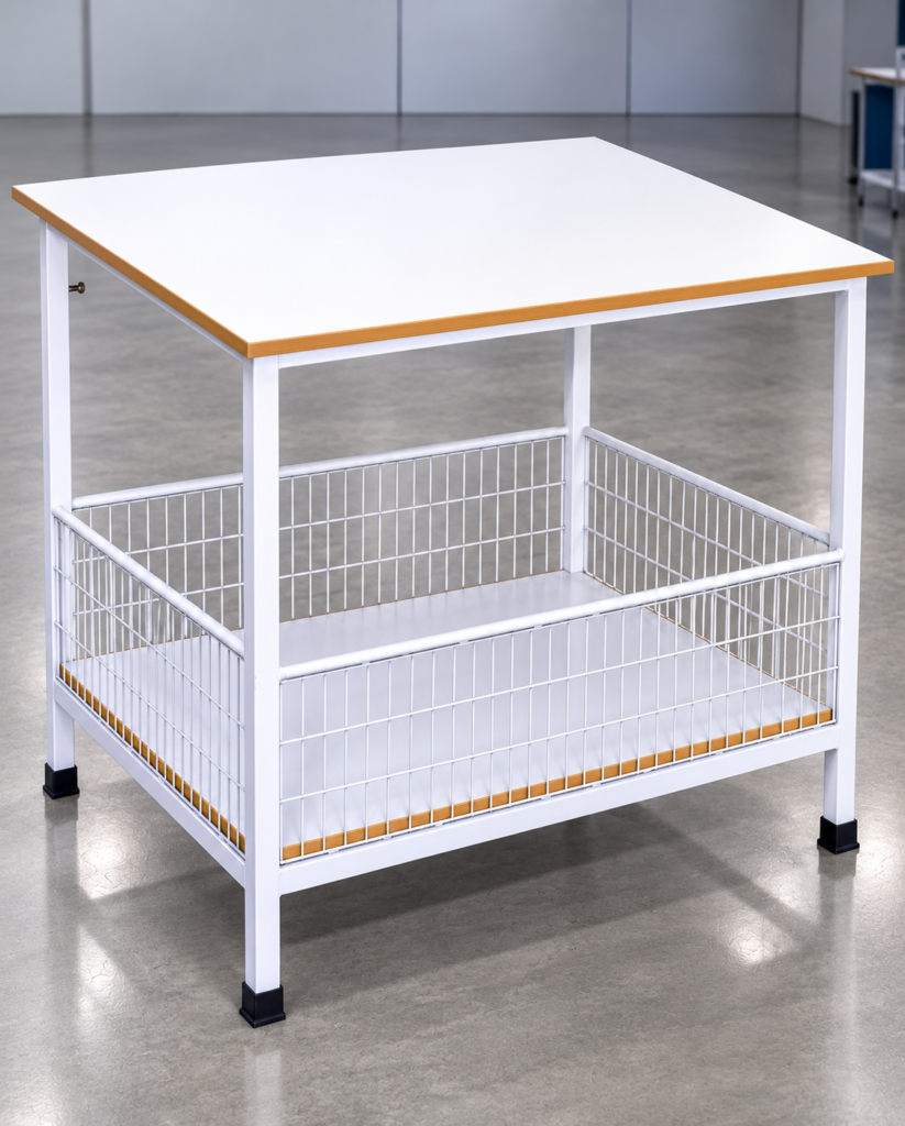 Inline Checking Table ICT-010 with wire mesh storage shelf