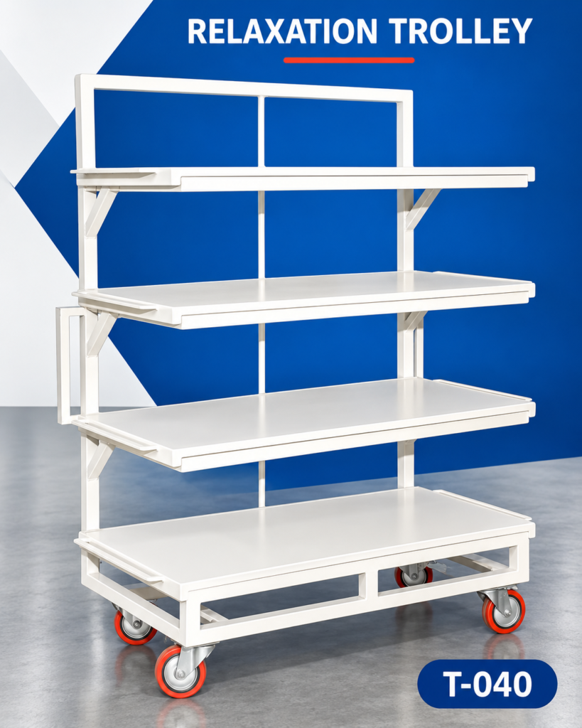 Relaxation Trolley T-040 with four-tier storage shelves and caster wheels