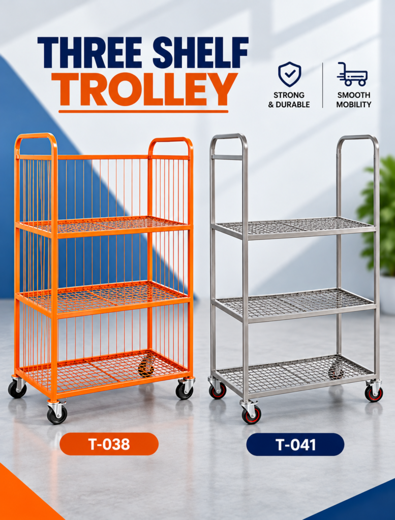 Three Shelf Trolley for Industrial and Commercial Use