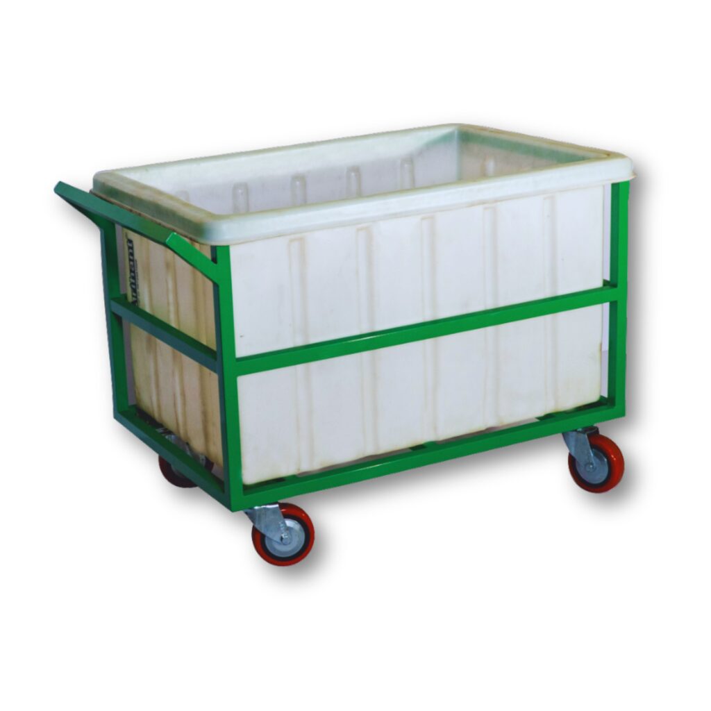 Washing Trolley WT-025 with 250-liter plastic open tub and powder-coated green frame