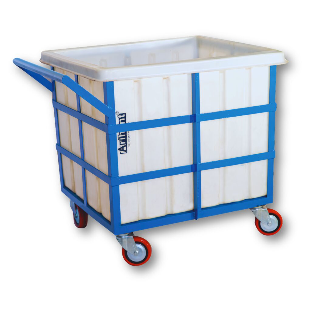 Washing Trolley WT-027 with blue powder-coated frame and large plastic open tub